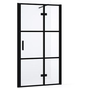 Diamond Douchedeur | 90 cm Mat zwart Helder met 4 zwarte strepen Draaideur