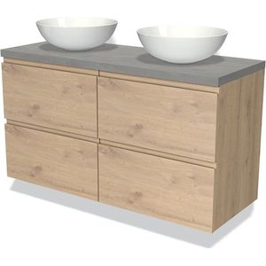 Modulo Plato Badkamermeubel voor waskom | 120 cm Lichtbruin eiken Greeploos front Lichtgrijs beton blad 4 lades