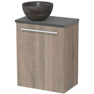 Toiletmeubel met waskom | 41 cm Eiken Vlak front Blue stone Natuursteen waskom Donkergrijs blad