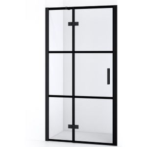 Diamond Douchedeur | 90 cm Mat zwart Helder met 4 zwarte strepen Draaideur