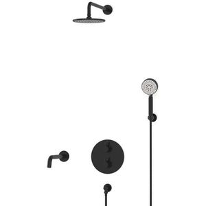 Radius Inbouw Badkraan met regendouche | Zwart Thermostatisch