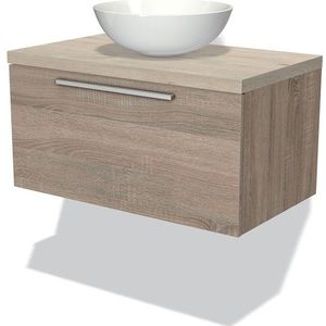 Modulo Plato Badkamermeubel voor waskom | 80 cm Eiken Vlak front Lichtgrijs eiken blad 1 lade