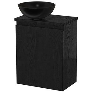 Toiletmeubel met waskom | 41 cm Zwart eiken Greeploos front Mat zwart Keramiek waskom Zwart eiken blad