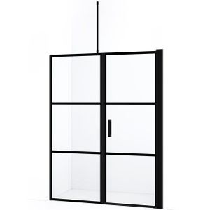 Diamond Douchedeur | 150 cm Mat zwart Helder met 4 zwarte strepen Draaideur