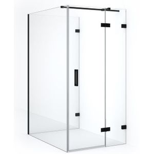 Diamond Douchecabine | 140x90 cm Mat zwart Helder glas Draaideur Halfvrijstaande rechthoek