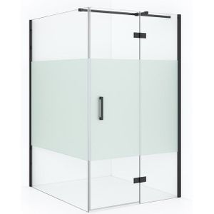 Diamond Douchecabine | 140x120 cm Zwart chroom Helder met matte strook Draaideur Rechthoek