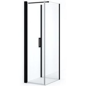 Diamond Douchecabine | 70x60 cm Mat zwart Helder glas Draaideur Halfvrijstaande rechthoek