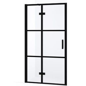 Diamond Douchedeur | 90 cm Mat zwart Helder met 4 zwarte strepen Draaideur