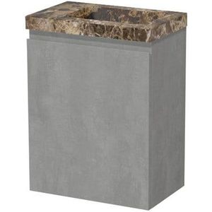 Modulo Pico Toiletmeubel met wastafel | 41 cm Lichtgrijs beton Greeploos front Dark emperador wastafel Natuursteen