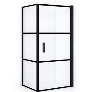 Diamond Douchecabine | 90x80 cm Mat zwart Helder met 4 zwarte strepen Draaideur Rechthoek