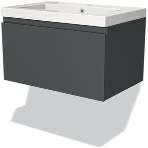 Modulo Badkamermeubel met wastafel | 70 cm Donkergrijs Greeploos front Mineraalmarmer 1 lade
