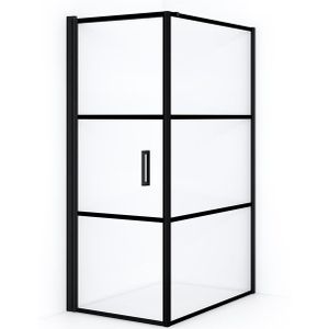 Diamond Douchecabine | 120x80 cm Mat zwart Helder met 4 zwarte strepen Draaideur Rechthoek