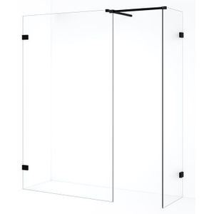 Diamond Inloopdouche | 110x60 cm Mat zwart Helder glas 2 vaste wanden