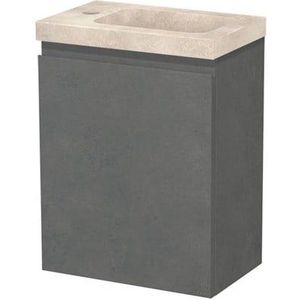 Modulo Pico Toiletmeubel met wastafel | 41 cm Donkergrijs beton Greeploos front Travertin wastafel Natuursteen