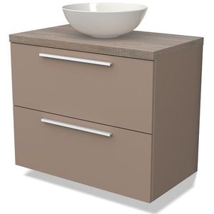 Modulo Plato Badkamermeubel voor waskom | 80 cm Taupe Vlak front Eiken blad 2 lades onder elkaar