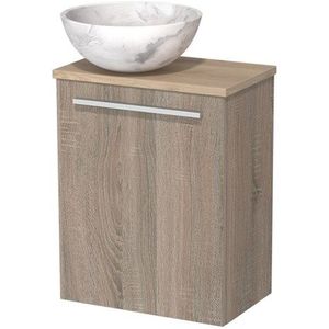Toiletmeubel met waskom | 41 cm Eiken Vlak front Wit marmer Natuursteen waskom Lichtbruin eiken blad