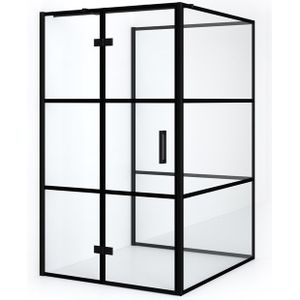 Diamond Douchecabine | 140x90 cm Mat zwart Helder met 4 zwarte strepen Draaideur Halfvrijstaande rechthoek