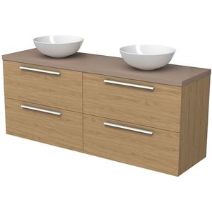 Modulo Plato Badkamermeubel voor waskom | 160 cm Naturel fineer Vlak front Taupe blad 4 lades