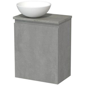 Toiletmeubel met waskom | 41 cm Lichtgrijs beton Greeploos front Mat wit Keramiek waskom Grijs eiken blad