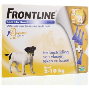 Frontline Spot on 3 plus 1 hond s 2-10kg vlo en teek 4st