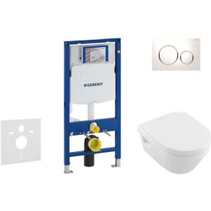 Geberit Duofix - Inbouwreservoir voor hangend toilet met SIGMA20 bedieningsknop, wit/glanzend chroom + Villeroy Boch - hangend toilet en wc-bril, DirectFlush, SoftClose, CeramicPlus 111.300.00.5 NB4