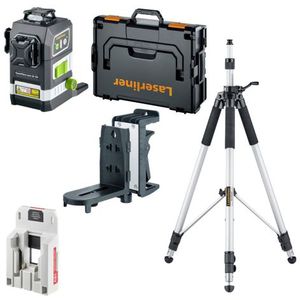 Laserliner PowerPlane-Laser 3G Multi-18V Kruislijnlaser In L-Boxx - 3 Lijnen - Groen - 60m - IP54 + VarioStand L Laserstatief + Milwaukee Adapter