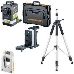 Laserliner PowerPlane-Laser 3G Multi-18V Kruislijnlaser In L-Boxx - 3 Lijnen - Groen - 60m - IP54 + VarioStand L Laserstatief + DeWALT Adapter
