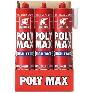 Griffon Poly Max High Tack Montagelijm - Wit - Koker - 425gr - 12 Stuks