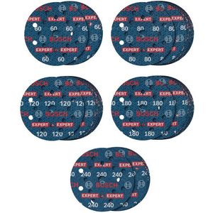 Bosch 2608902429 EXPERT 55-delige Set Schuurschijf O780 Met Film Onderlaag - 125 Mm - 5xK60/15xK80/15xK120/15xK180/5xK240