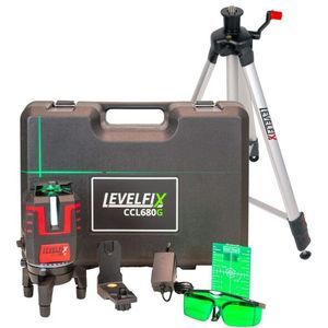 Levelfix CCL680G Kruislijnlaser 360° Set Incl. Statief In Koffer - Groen - 40m - 360° Horizontaal + 4 Verticaal Lijnen - IP54