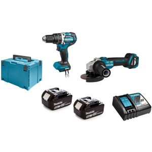 Makita DLX2272TJ 18V Li-Ion Accu Klopboor-/schroefmachine (DHP484Z) & Haakse Slijper (DGA513) Combiset (2x 5.0Ah Accu) In Mbox