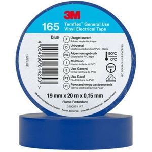 3M 165 Temflex Vinyl Isolatietape Blauw - 20 M X 19 Mm