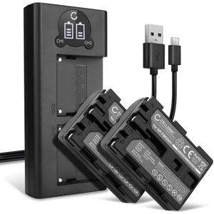 2x Sony DSLR-A200 (α200) Accu Batterij + Dubbele Oplader 1600mAh van CELLONIC