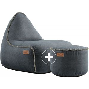 Canvas Lounge Stoel & Poef - Petrol
