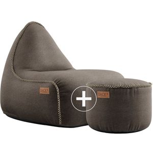 Canvas Lounge Stoel & Poef - Donkerbruin