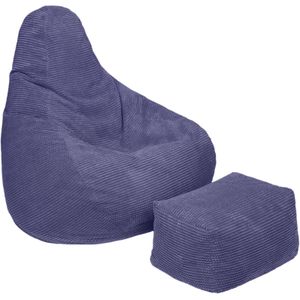 Highback Zitzak Stoel incl. Poef Corduroy Stof - Purple