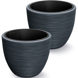 CASARIA - Bloempot Geribbeld Rond - Antraciet - Kunststof - 30 Liter