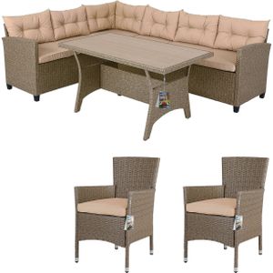 Casaria - Polyrattan Hoeklounge Tuinset - Beige - Weerbestendig - Incl. Kussens