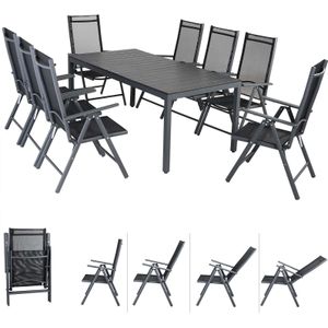 Tuinset Bern 9-delig Antraciet Aluminium met WPC Tafelblad