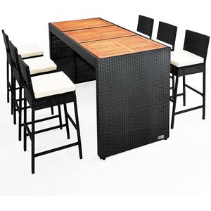 Bar Loungeset 6-persoons Wit/Zwart Acaciahout/Polyrotan