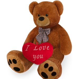 Knuffelbeer Bruin 100cm met Hart Kussen 32cm