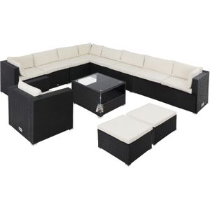 Polyrotan Loungeset XXXL Zwart/Crème
