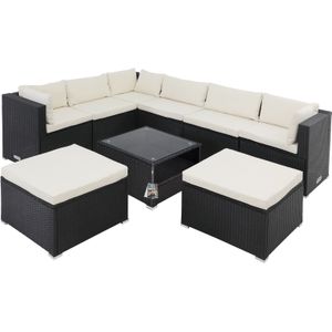 Casaria - Loungeset XXL - Zwart Crème - 26-delige Polyrotan met Kussens en Tafel Glas