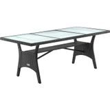 Polyrotan Tuintafel Takeo Zwart 190x90x74cm Glas