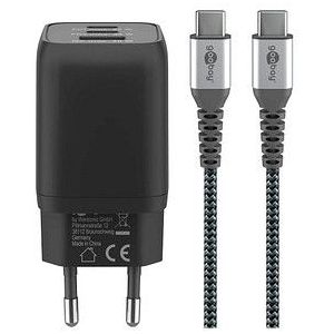 goobay Ladekabel mit Adapter schwarz, Kabellänge: 1,0 m, 65 Watt
