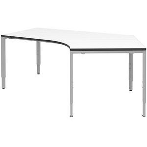 röhr Imperia höhenverstellbarer Schreibtisch weiß Bogenform, 4-Fuß-Gestell silber 217,0 x 114,0 cm