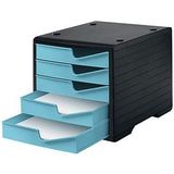 styro Schubladenbox styroswingbox  aqua 275-8430.5291, DIN A4 mit 5 Schubladen