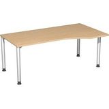 geramöbel Flex höhenverstellbarer Schreibtisch buche, silber Trapezform, 4-Fuß-Gestell silber 180,0 x 80,0/100,0 cm