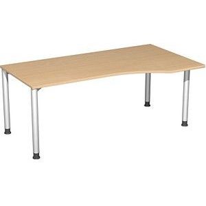 geramöbel Flex höhenverstellbarer Schreibtisch buche, silber Trapezform, 4-Fuß-Gestell silber 180,0 x 80,0/100,0 cm