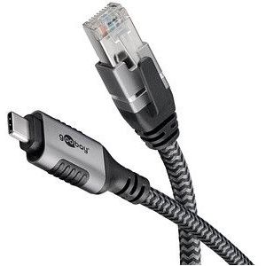goobay USB C 3.1/RJ45 CAT 6 Kabel 1,0 m grau, schwarz, 1 St.